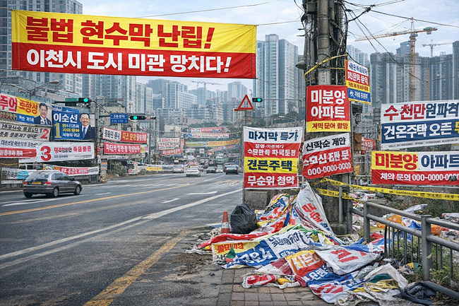 미분양 늪에 빠진 이천시, 불법 현수막과 정치 선동으로 도시가 무너진다