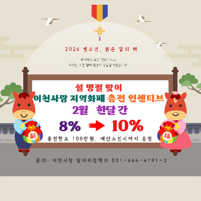이천시, 설 명절 맞아 이천사랑지역화폐 충전 인센티브 10%로 상향