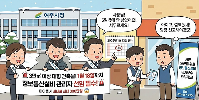 여주시, 대형 건축물 ‘정보통신설비 유지보수 관리자’ 선임 유예기간 종료 임박 안내