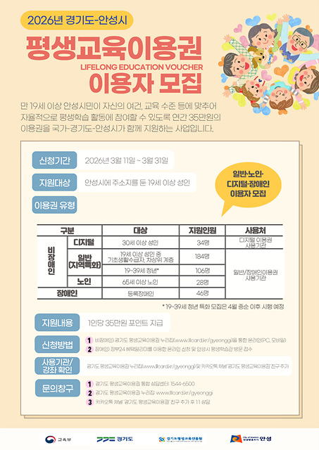 2026년 경기도-안성시 평생교육이용권 지원사업 추진
