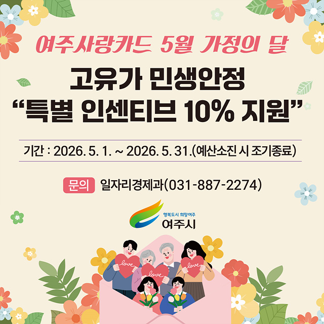 여주시, 고유가 대비 민생안정 “여주사랑카드 특별 인센티브 10%” 지원