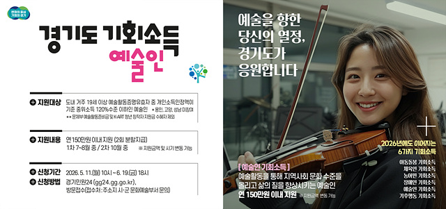 구리시, 지역 예술인 창작활동 지원을 위한 ‘경기도 예술인 기회 소득’ 신청 접수