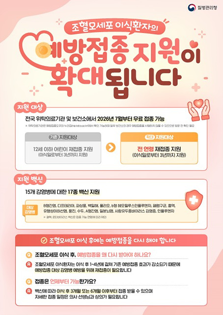 양평군, 조혈모세포이식 대상자 국가예방접종 지원