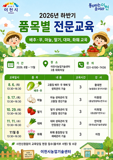 이천시농업기술센터, 「2026년 하반기 원예 분야 품목별 전문교육」 실시