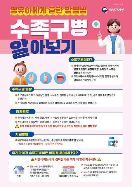 이천시, 수족구병 유행에 영유아 위생 관리·조기 진료 당부