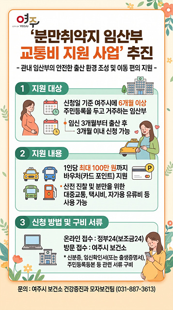 여주시보건소, ‘분만취약지 임산부 교통비 지원 사업’ 적극 추진
