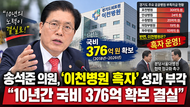 송석준 의원, '이천병원 흑자' 성과 부각… "10년간 국비 376억 확보 결실