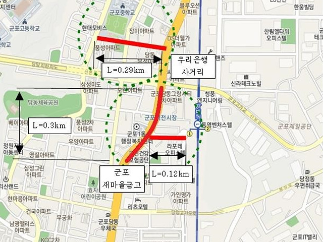 한전주 지중화 2단계 군포중_군포새마을금고 구간(붉은 선).jpg