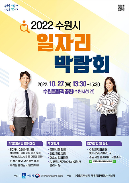 수원시, 27일‘2022 수원시 일자리박람회’ 개최… 51개 우수업체가 253명 채용.jpg